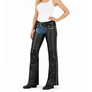 Hip Hugger Leather Chaps Sz Xxs Bling Detailing Women Rhinestone D-Ring Bikercor
